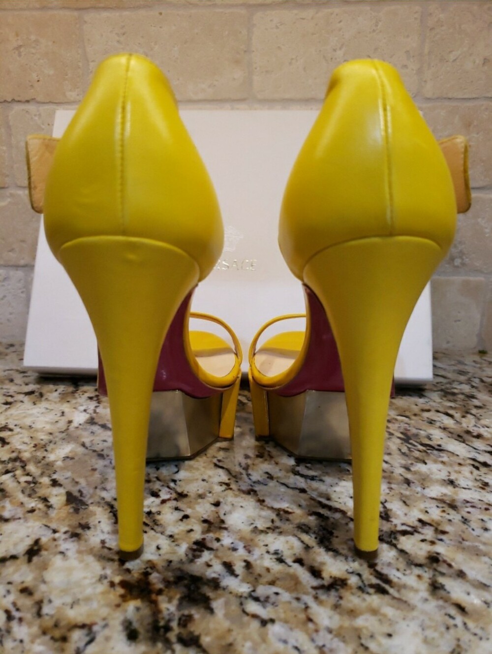 Versace Yellow Patent Platform Ankle-Strap Heels - Picture 9 of 12